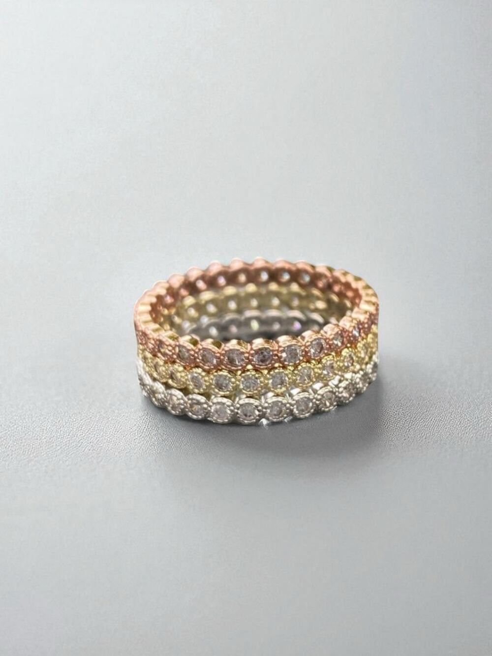 Set of 3 Stacking Eternity Bands White,Rose & Yellow Gold SZ 8 NIB